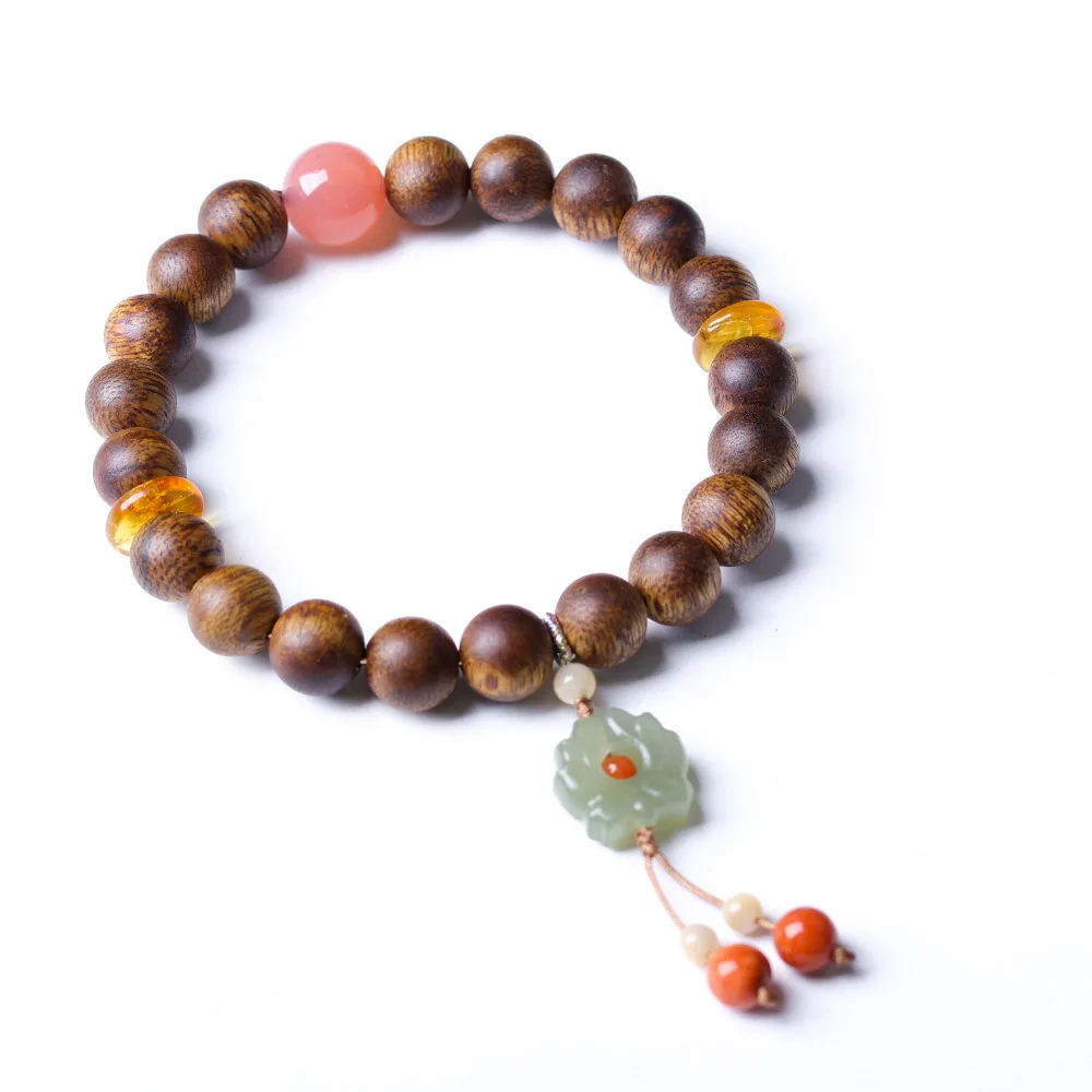 Original Green Agarwood Bracelet Hetian Jade Lotus New Chinese Style Southern Red Agate Beaded Bracelet Gifts