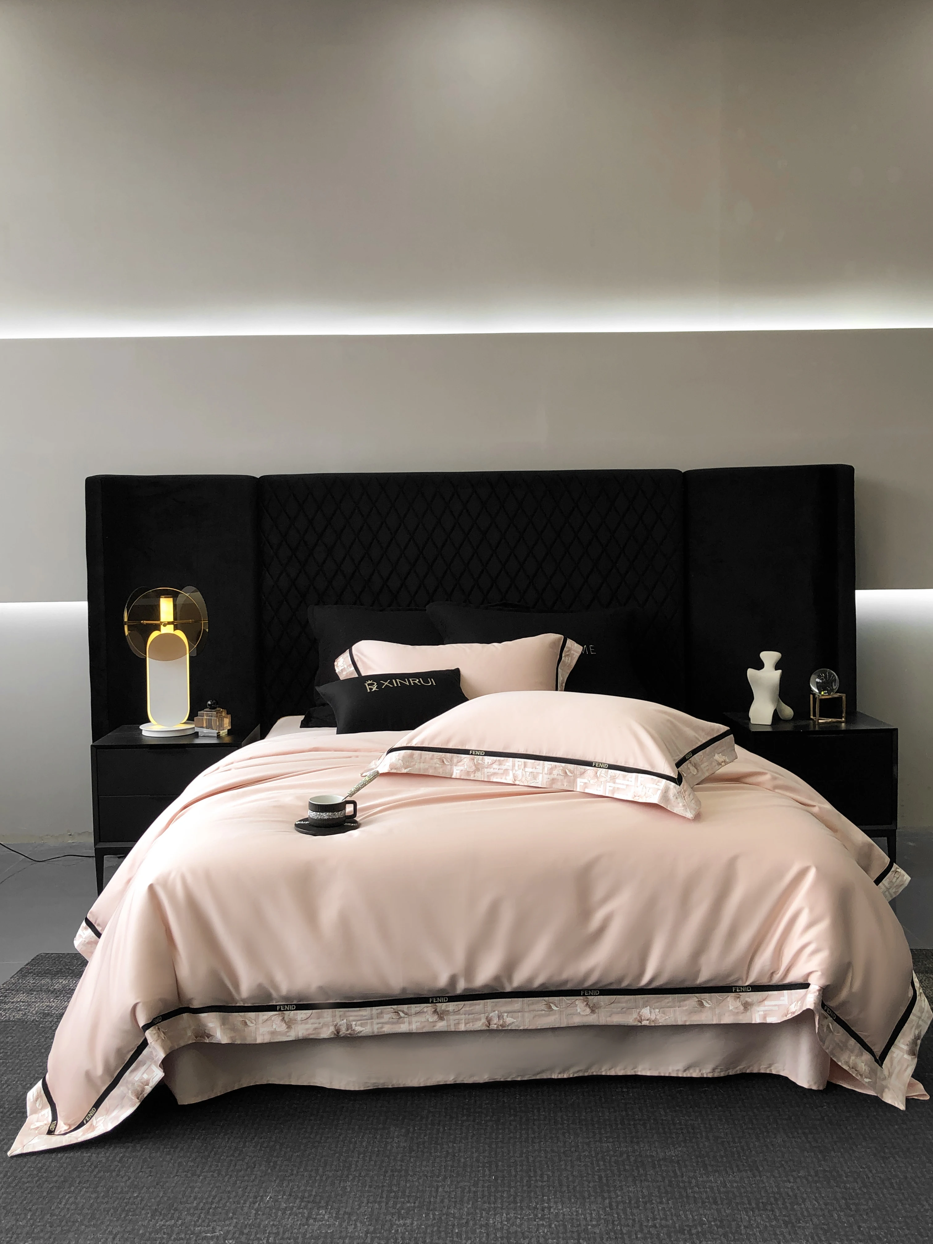 Euro Bedding Luxury Pink 100% Cotton Bedding Set Queen Bed Set Elegant Contrast Stripe Duvet Cover Set Sateen Bedclothes 4Pcs