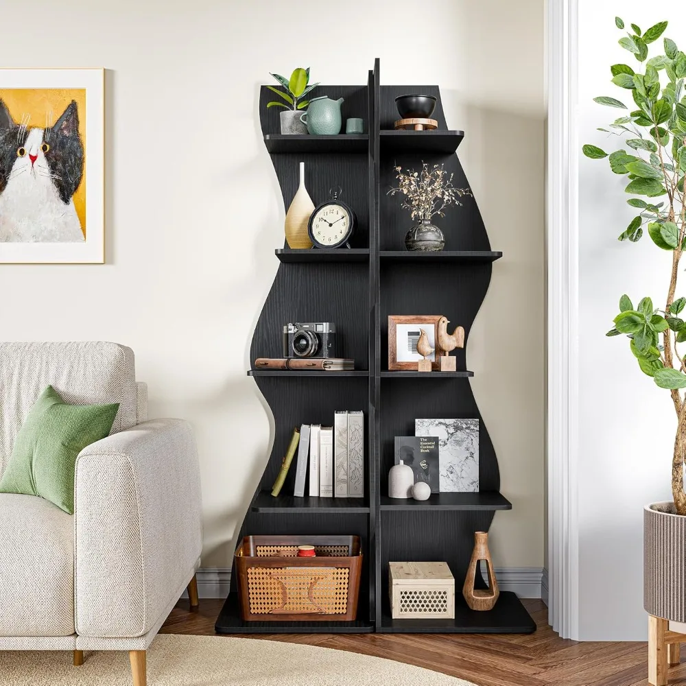 Small Corner Shelf, Modern 5-Tier Wall Corner Bookshelf, Stylish Bookcase Storage Rack for Small Space, Living Room, Bedroom