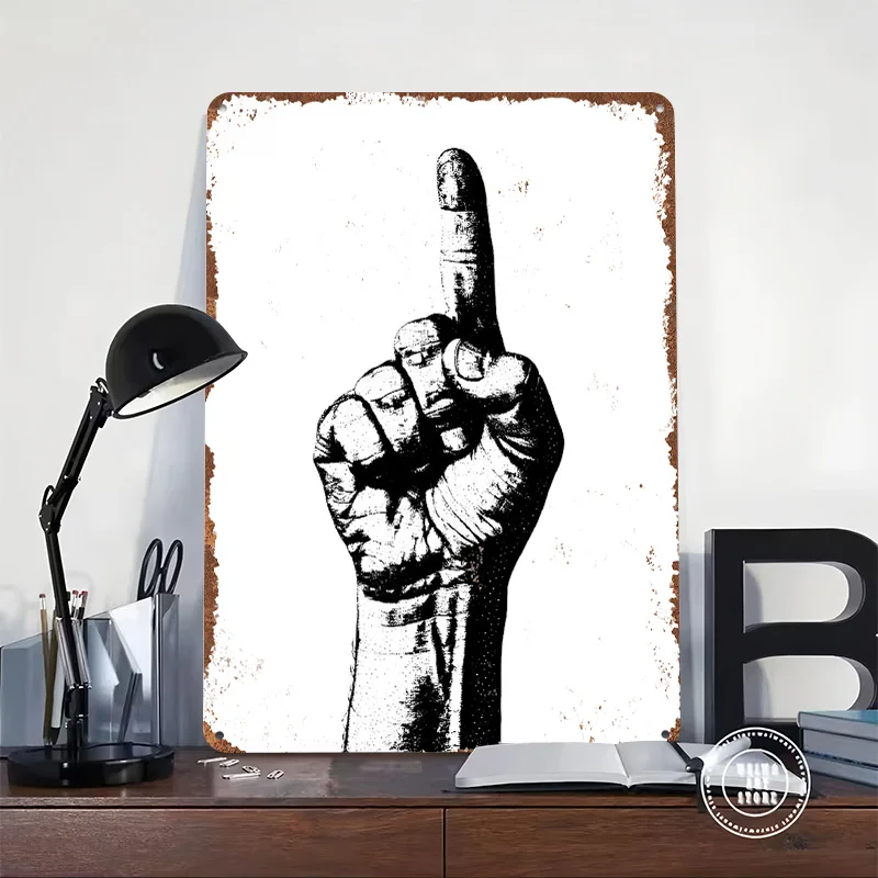 Hand Showing One Finger Poster Customized Vintage Metal Signs Wall Art Retro Tin Plaque for Modern Home Decoration Luxury House