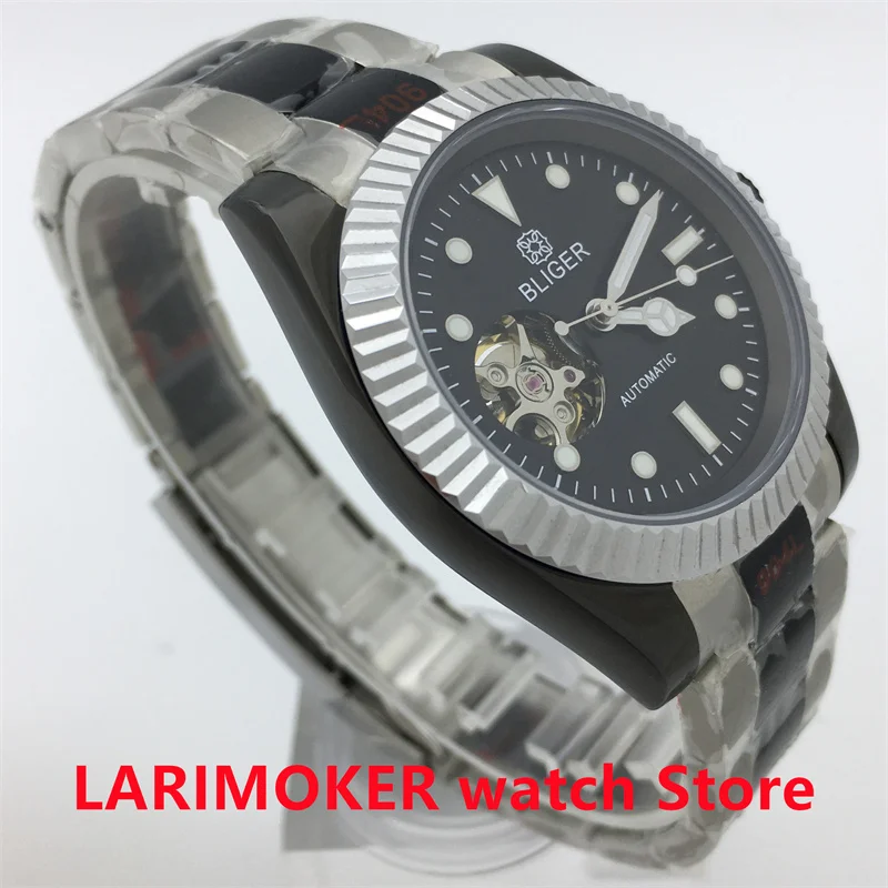 Мужские модные часы BLIGER 39 мм с вырезами, часы из нержавеющей стали NH38, светящиеся водонепроницаемые часы с сапфировым стеклом