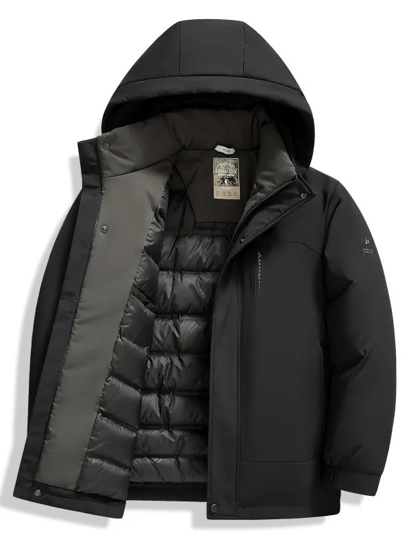 

Мужская зимняя утепленная пуховая куртка 2025 года, новая модель, для мужчин среднего и старшего возраста, верхняя одежда из полиэфирного волокна