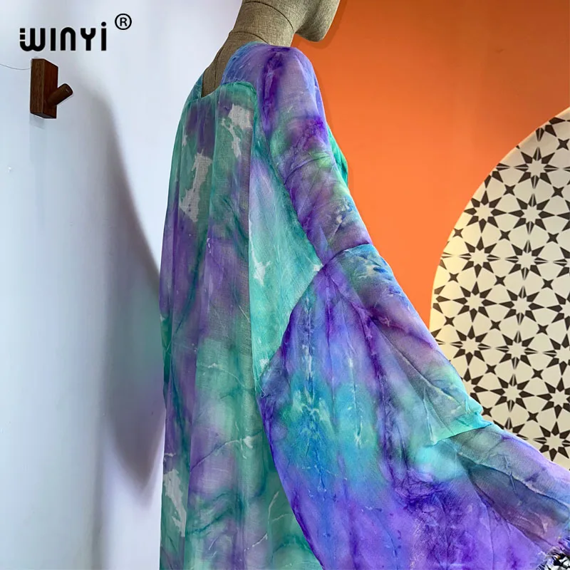 WINYI fashion Beach Cover Ups for Swimwear Women Tie Dye Kimono Swimsuit Cape Summer Dress 2023 Beachwear Outfits Sales