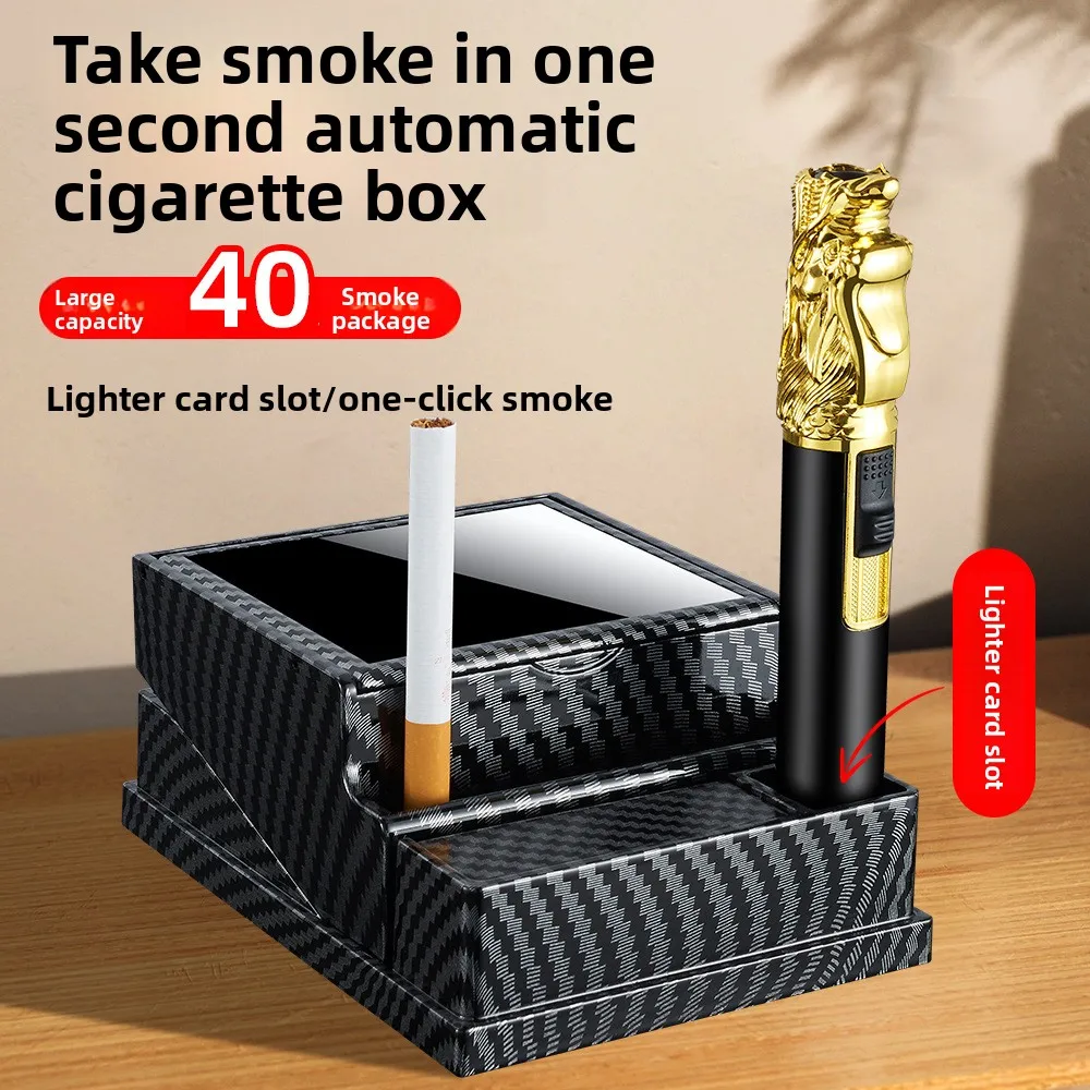 

40-Stick Large Capacity Automatic Ejection Cigarettes Box For Men Present Portable Cigarette Case Car Interior Accessory Desktop