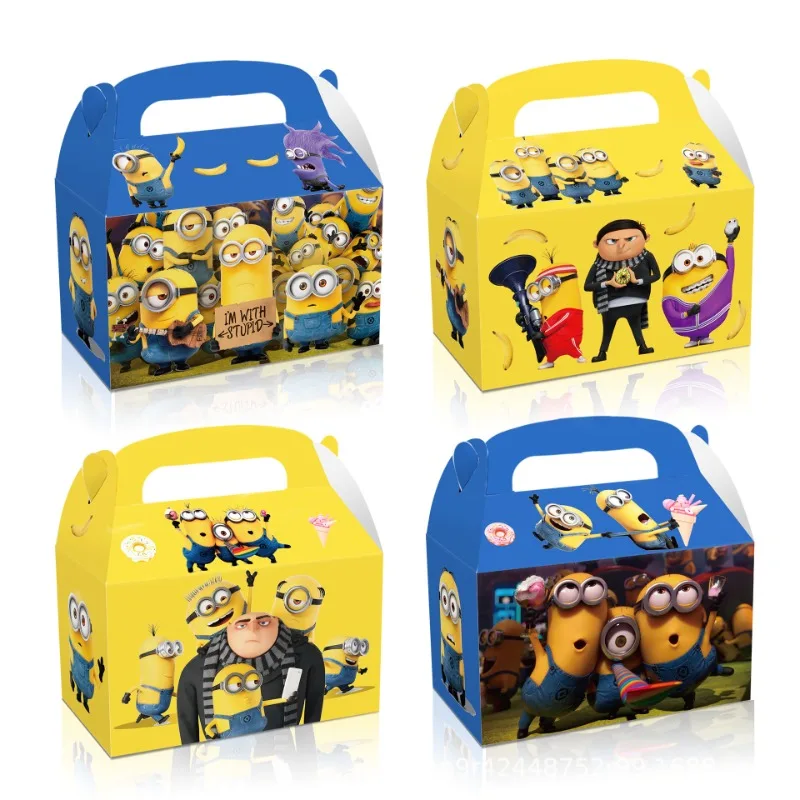 12PCS Minions Party Goody Treat Boxes Candy Boxes Birthday Party Supplies Decoration Kids Gift Packaging Box Baby Shower Decor