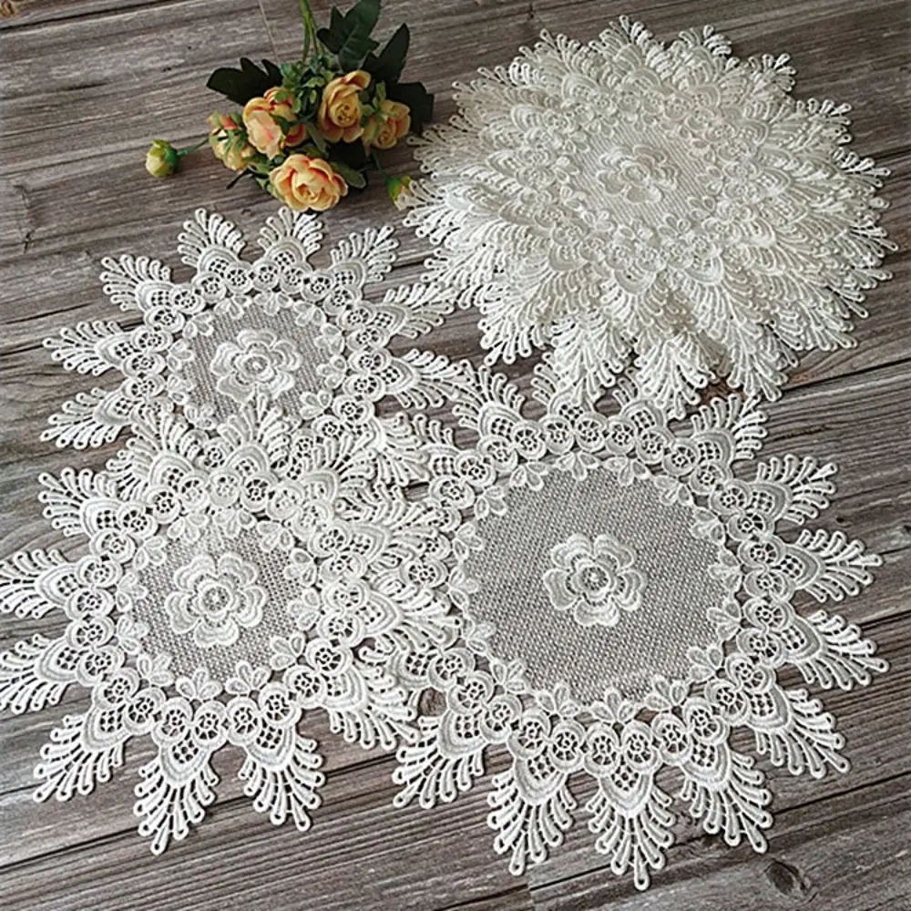 Round Hollow Lace Coaster Plate Bowl Napkin Insulation Pad Embroidery Flower Placemat Mug Dining Coffee Table Cup Mat Home Decor