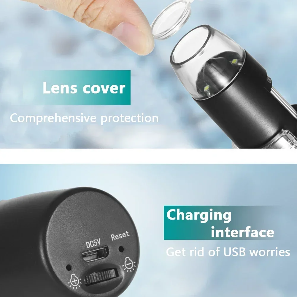 Microscopios electrónicos portátiles de mano con Wifi, interfaz USB Digital, estéreo electrónico, soporte de 8 LED para Android, IOS y PC, 1600X,