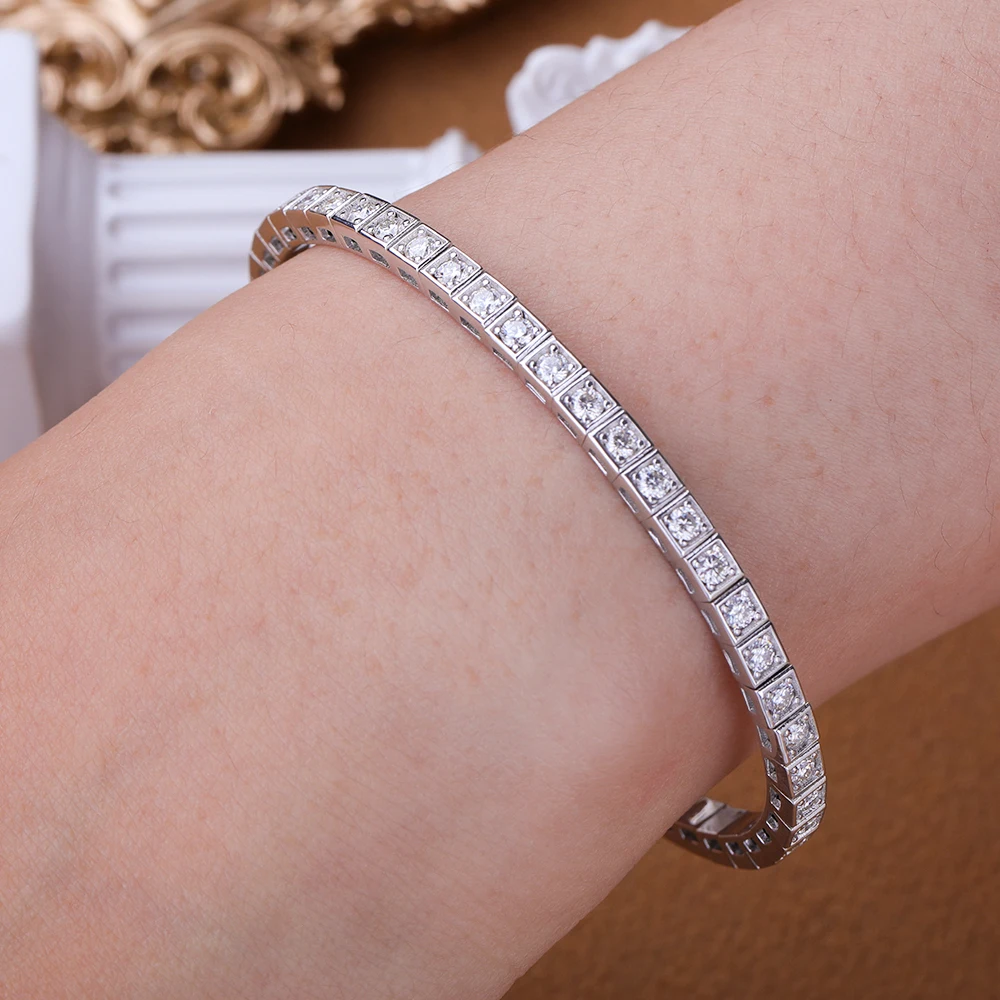 GXTRS 2.5mm Full Moissanite S925 Silver Bangles For Women Men Sparkling Lab Diamond Bracelets Party Gifts Fine Jewelry Certified