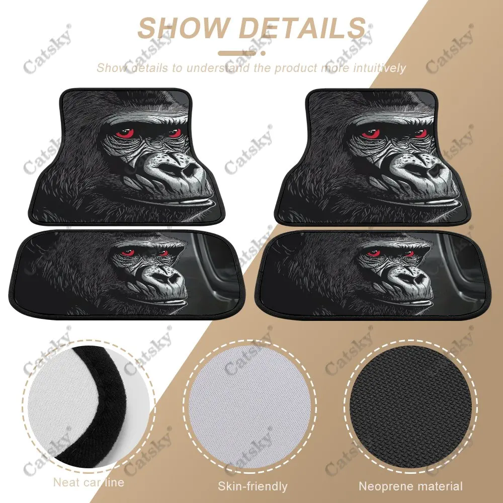 Red Eyed Gorilla Car Floor Mats 4-piece Front Rear Carpet Stain-resistant Complete Set Suitable for SUV Truck Interior Decor