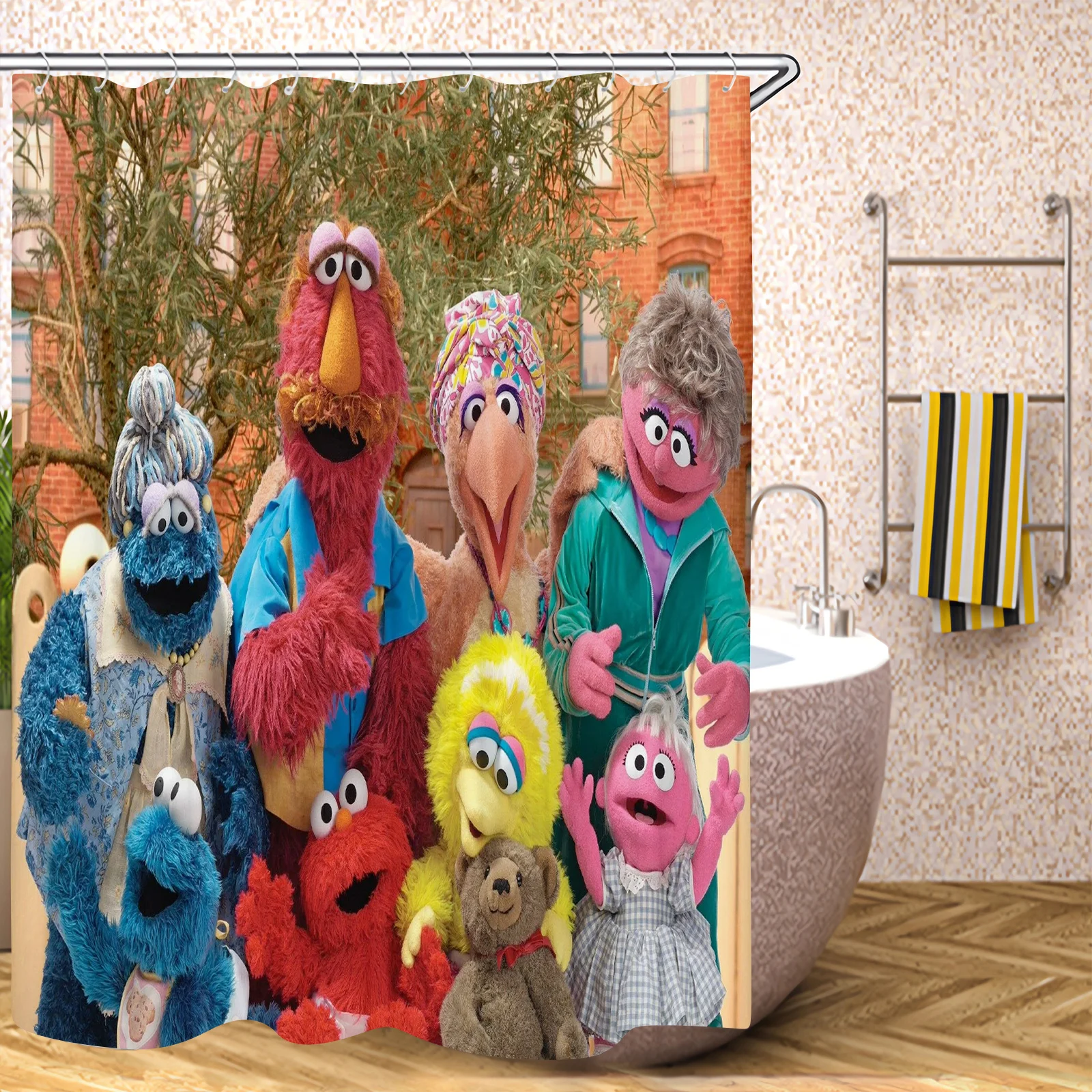 Sesame Street Bathroom Accessories Shower Curtain Sets Full Set  Luxury Curtains Bath Waterproof