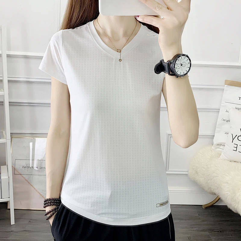 Summer Women's T-shirt Mesh Breathable Short-sleeved Ice Silk Quick-drying Tops Ladies Basic Top Casual Outdoor Sports Running