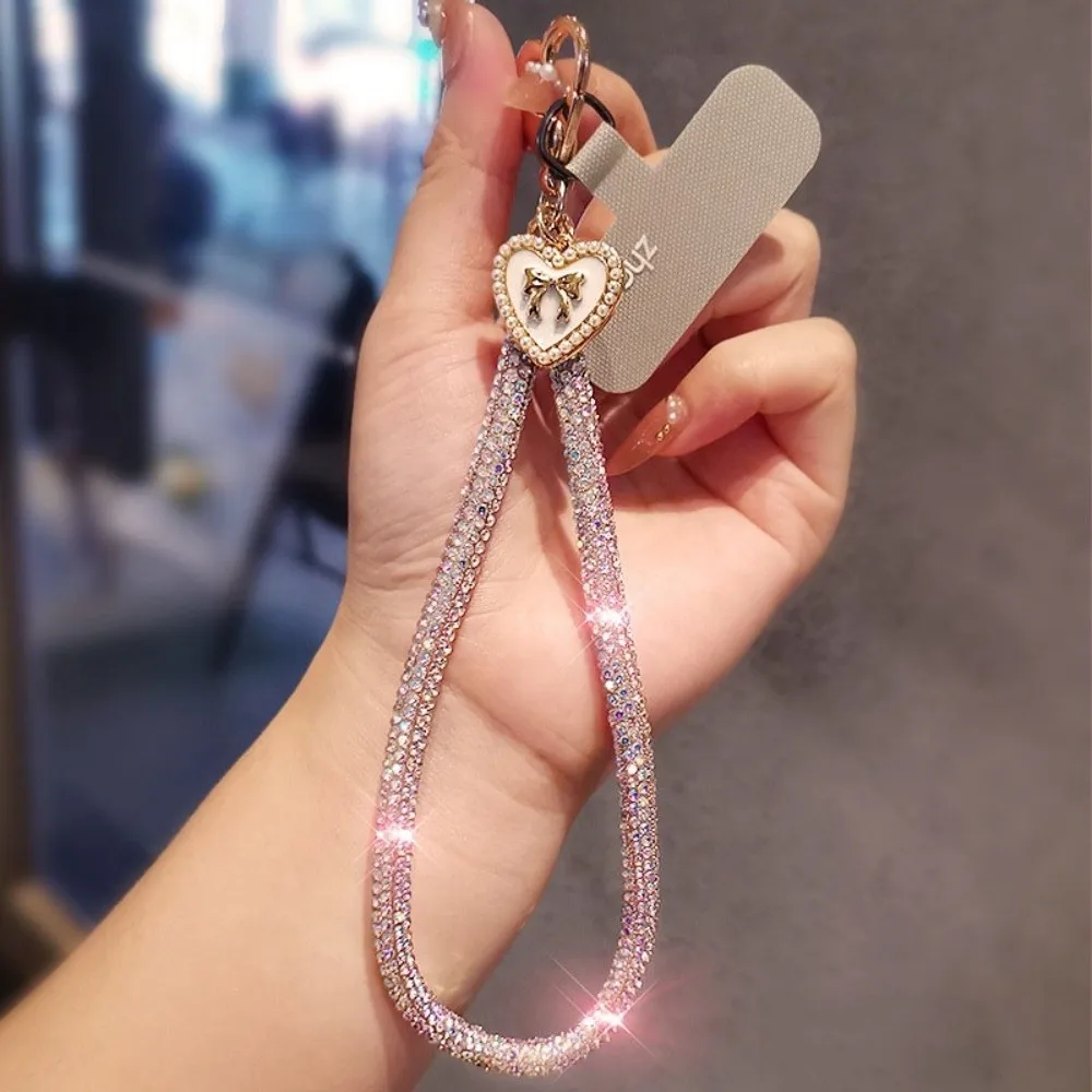 Cabo de suspensão glitter strass telefone cordão curto estilo pulso portátil diamante telefone corda luxo bling bling