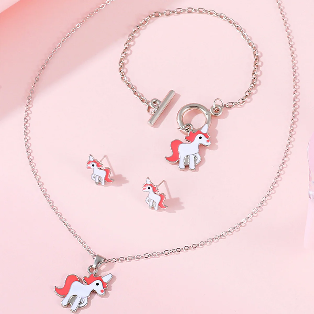 5PCS pink cute silicone Unicorn digital watch and unicorn bracelet sales Jewelry set l Gift no gift box