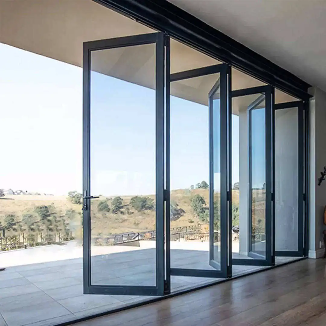 Household Multi Panel Horizontal Sliding Folding Door Single Layer Glass Accordion Folding Doors UV Protective Fold Up Doors