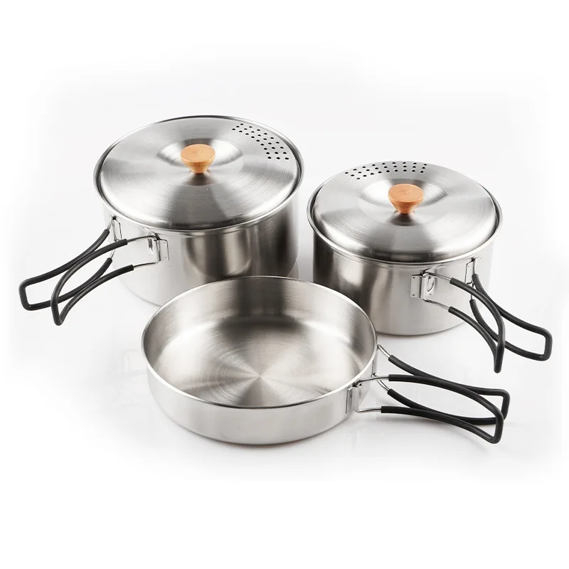 

Outdoor Camping Cooking Pot Set for Family Use with Teapot Frying Pot Anti-heating Handle