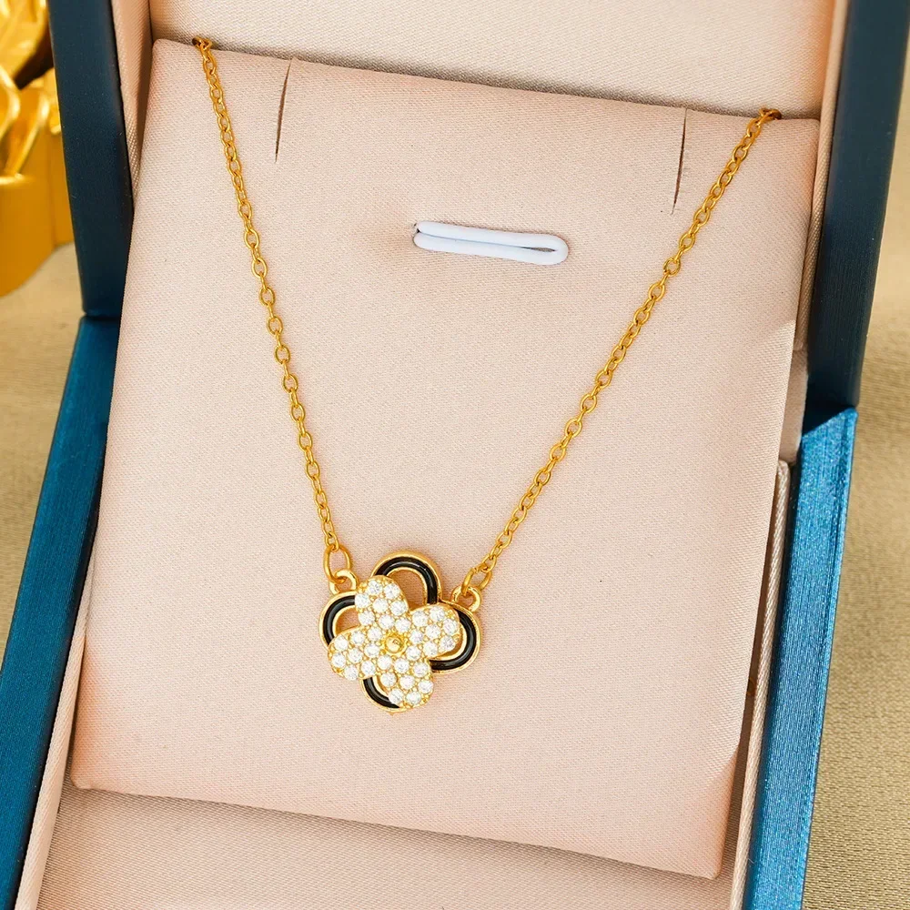 Вращающееся женское колье из титановой стали с четырьмя лепестками клевера, простая и невыцветающая цепочка на ключицу 9527