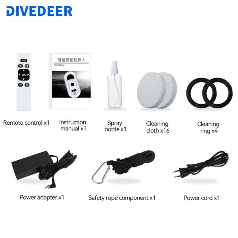 DIVEDEER مُنظف نوافذ روبوت مكنسة كهربائية للتحكم عن بعد لتنظيف المنزل المضادة للسقوط غسالة النوافذ الكهربائية منظف الزجاج