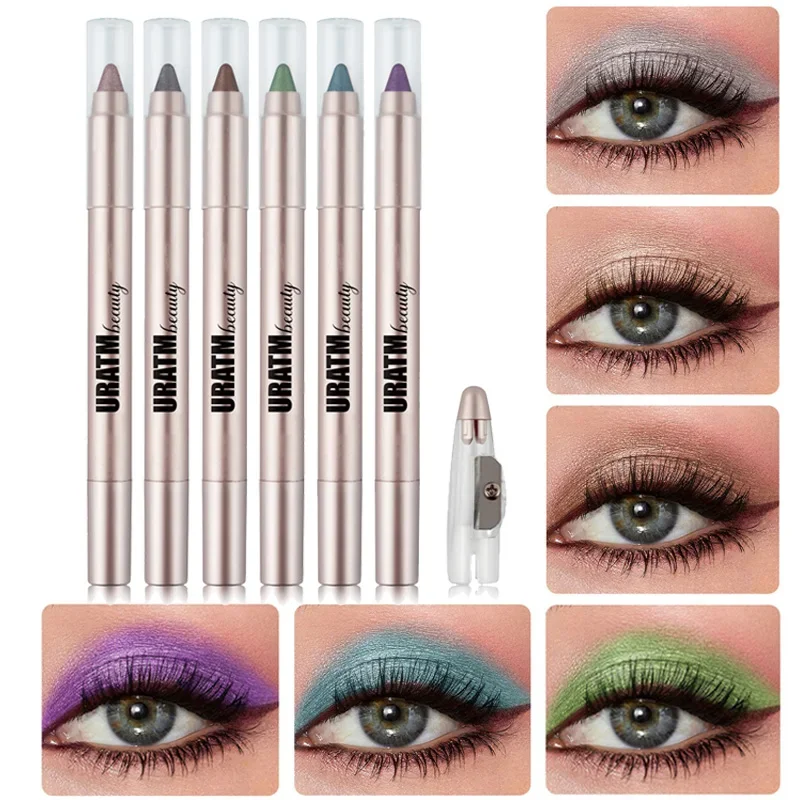 6pcs/set Glitter Eyeshadow Pencil Long-lasting Makeup Eye Shadow Gray Green Pearlescent Matte Finish Eyeshadow Stick Waterproof