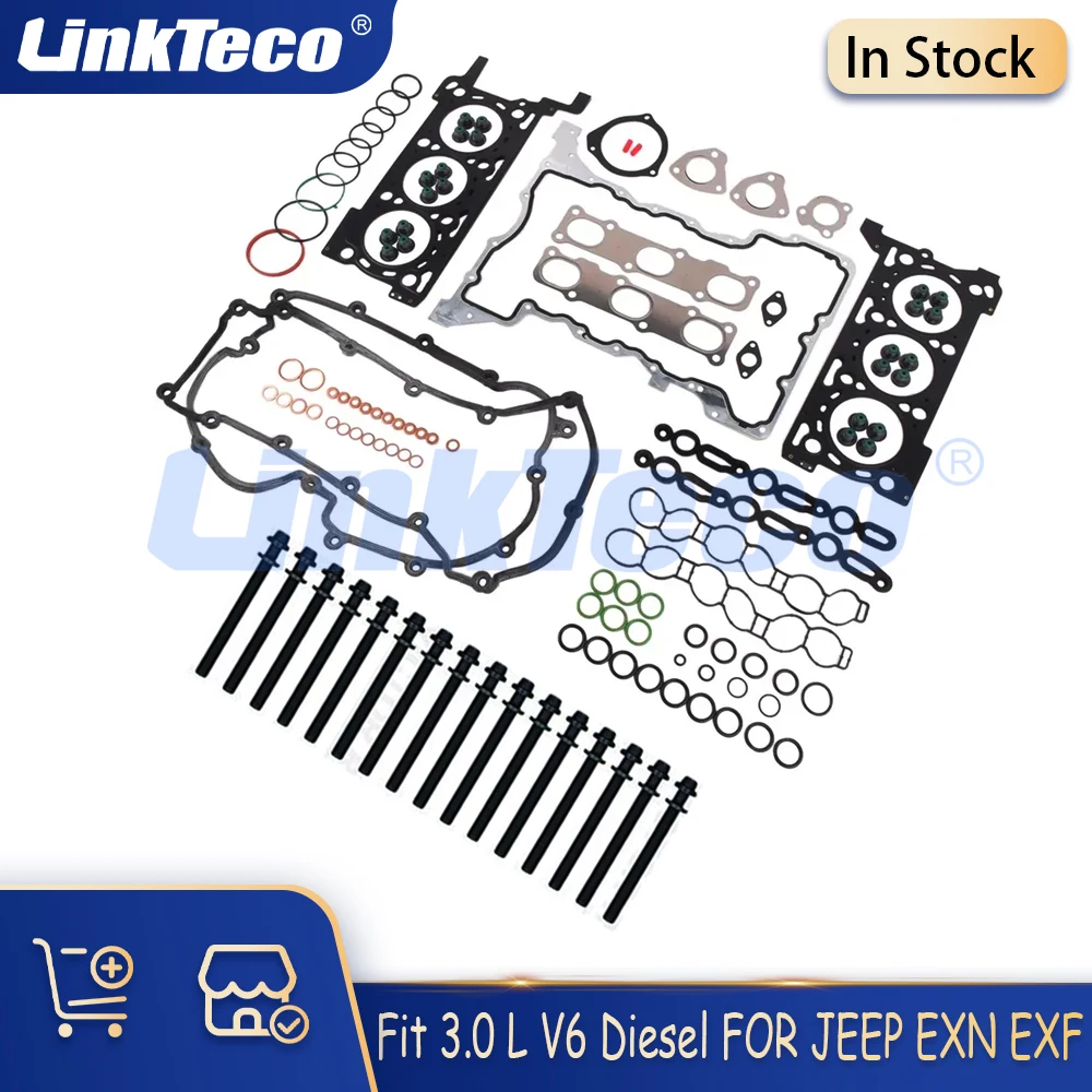 Full Cylinder Head Gasket & Bolt Set Fit 3.0 L V6 Diesel EXN EXF for Chrysler Jeep GRAND CHEROKEE DODGE RAM 1500 3.0L 68211174AA