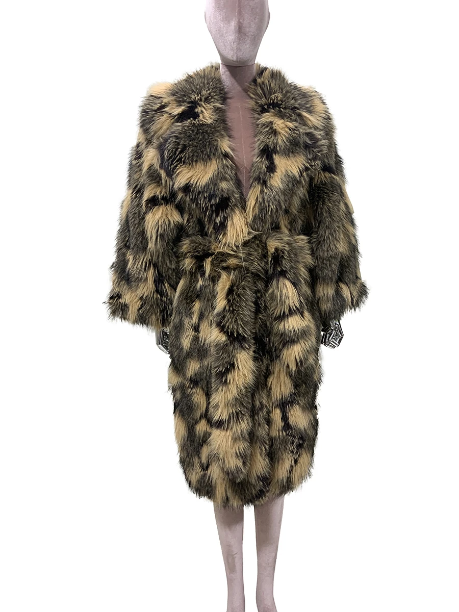 الخريف الشتاء طويل ملون متعدد الألوان أشعث شعر سميكة الدافئة فو الثعلب الفراء معطف المرأة شيك أنيق فاخر مصمم الملابس #2