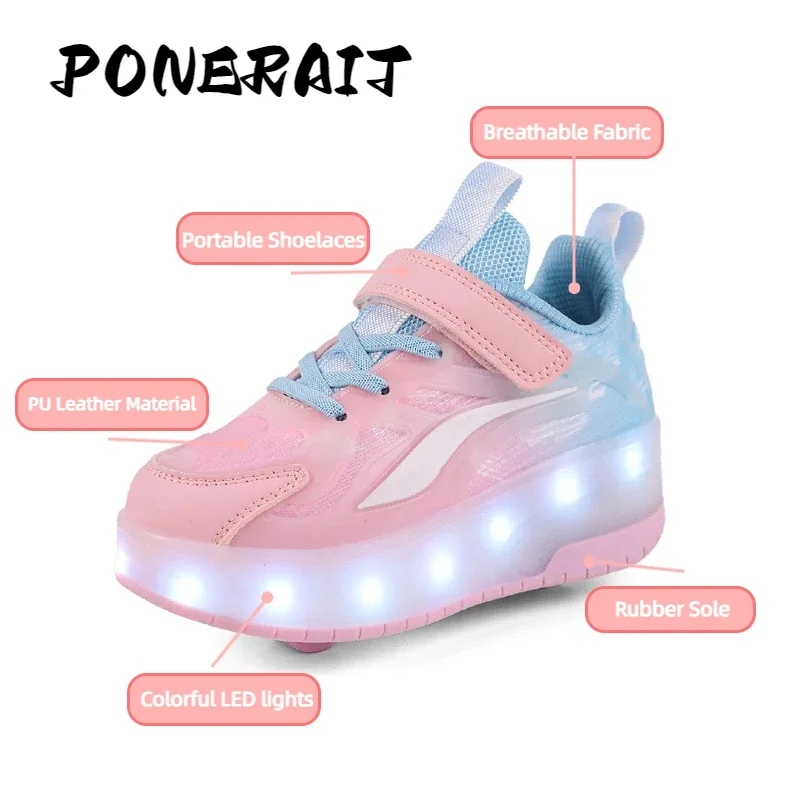 Zapato con ruedas LED para niño y niña, patines con ruedas, zapatillas con ruedas para estudiantes, zapatos con ruedas extraíbles de 2 ruedas, patín de velocidad