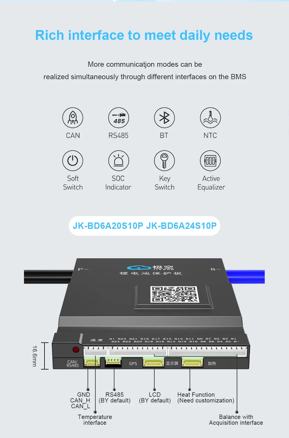 JIKONG JK BMS B2A24S20P Bluetooth-Batteriemanagementsystem 2A Balance 200A für 36V 48V 60V Li-Ion LTO 18650 Lifepo4 Speicher – Detail 6