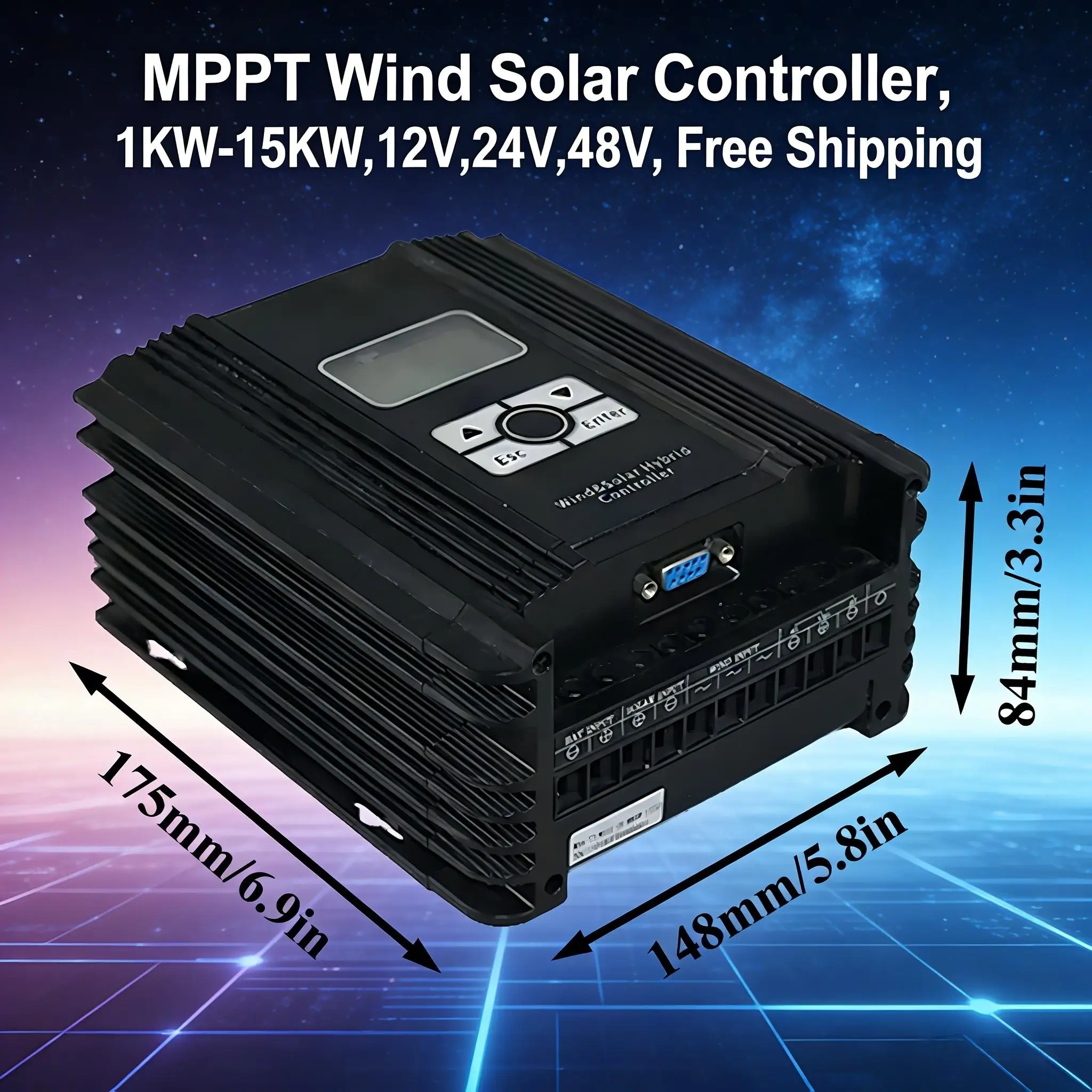 10000W 48V MPPT Wind Solar Hybrid Controller, Auto Voltage Detection 12/24/48V, Boost MPPT for Low Wind Speed, PWM Solar