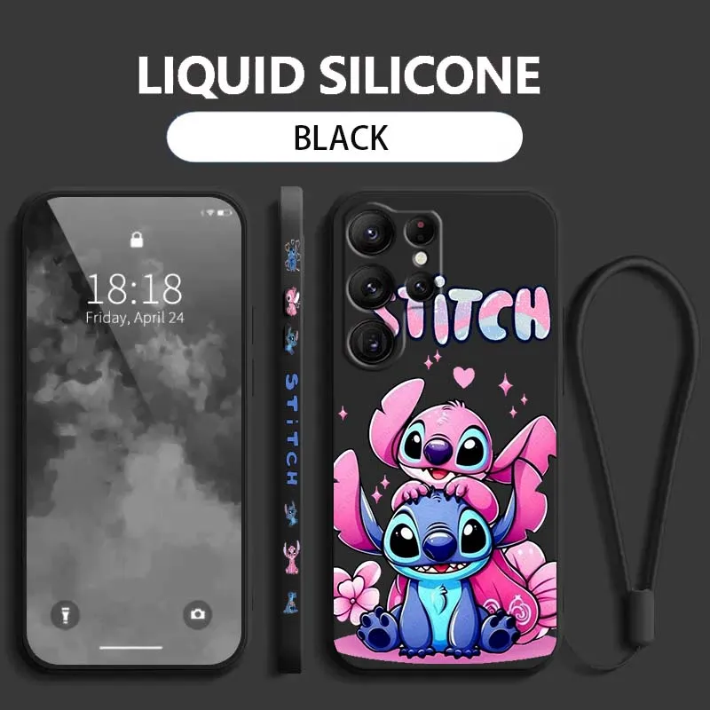 

Stitch Angel Cute Couples For Samsung Galaxy S25 S24 S23 S22 S21 S20 Ultra Plus FE 5G Liquid Left Rope Cover Phone Case