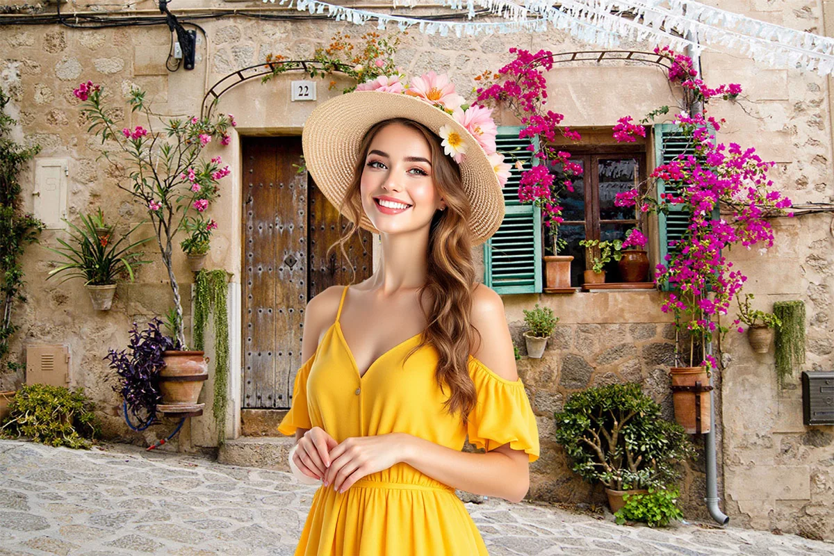 Old Spanish Italy House Door with Potted Flower Photography Background Photozone Courtyard Vinyl Photo Backdrop for Photo Studio