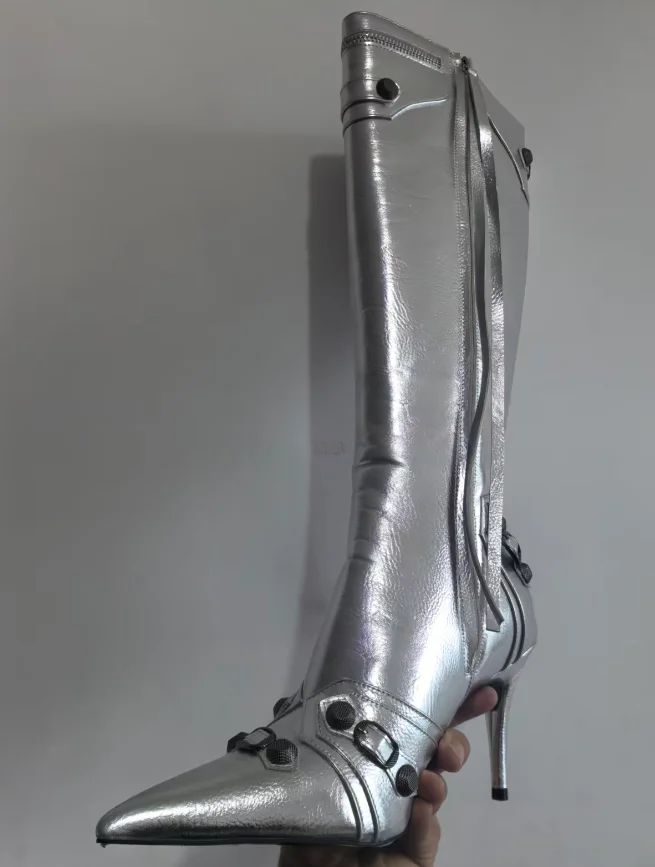 New 2026 Design Knee High Boots Fashion Rivet Pointed Thin Heel Women's Boots Size 34-43 Fashion Hot Girls Denim Model Boots view 6