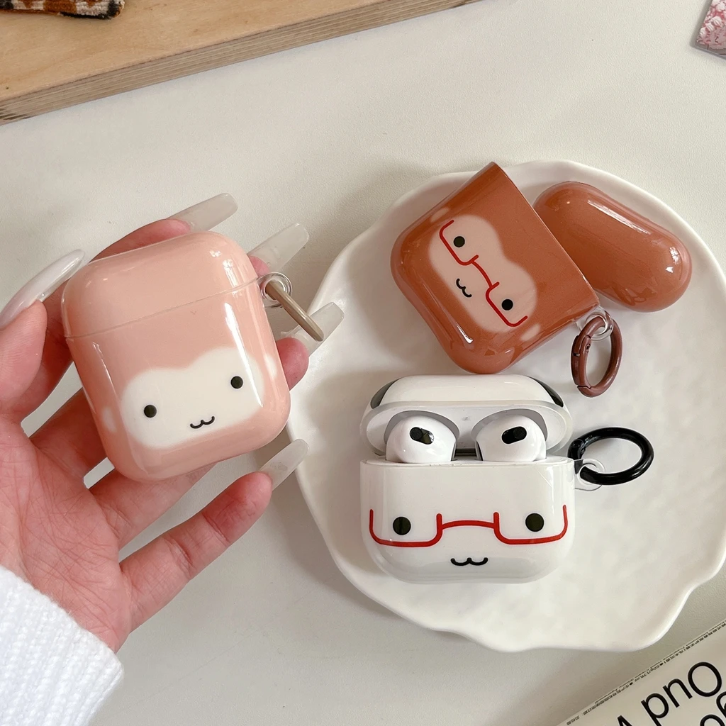 Funng Cute Glasses-wearing Little Animal Glossy Surface Earphones Protective Cover Case for AirPods 1 or 2 3 4 Pro Pro2 Pro3 - view 2
