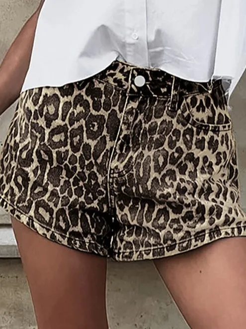 Retro Leopard Print Low Waist Slim Fit Women's Shorts Fashionable Streetwear Spring Summer Three-quarter Length Casual Pants