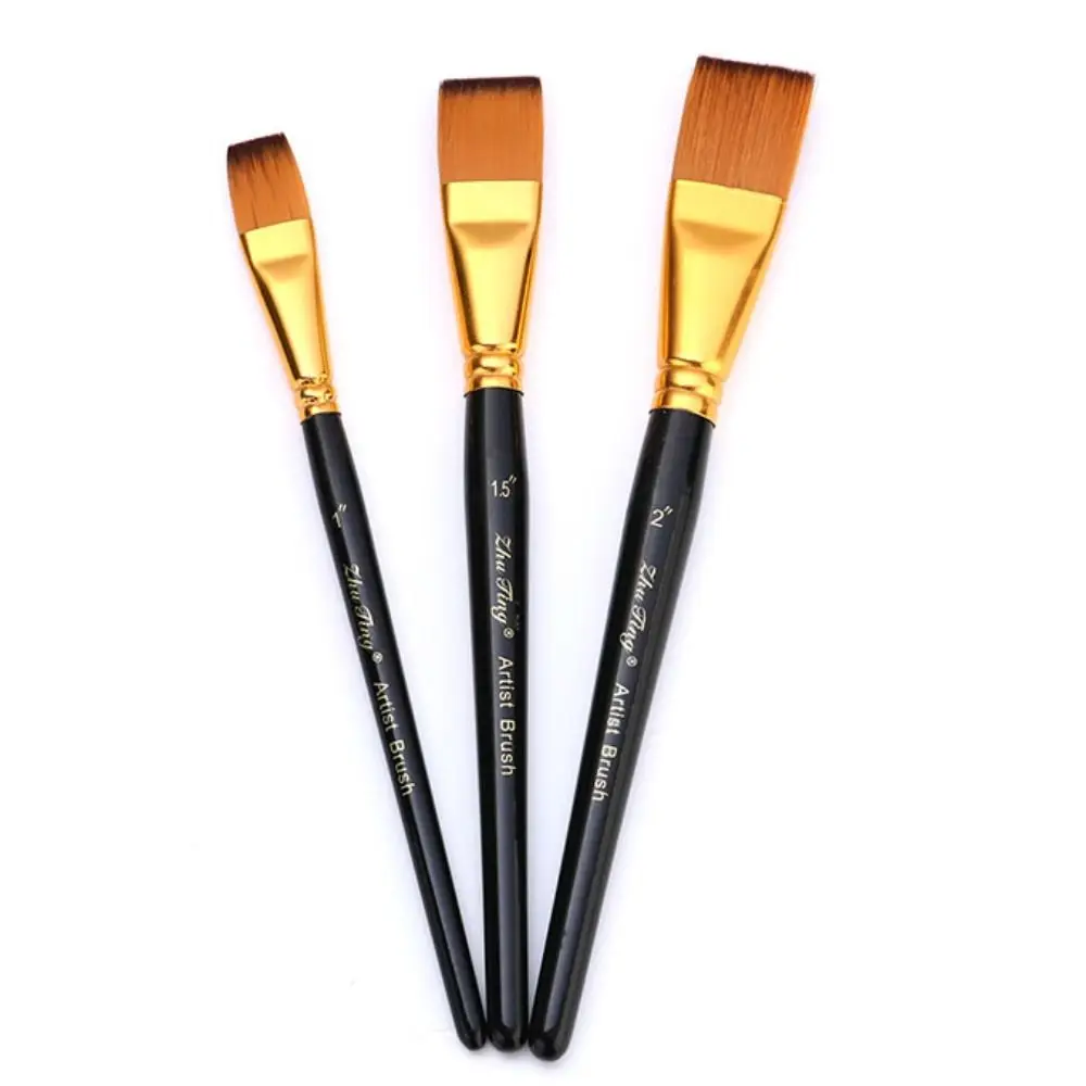 3pcs/set Multifunctional Painting Brush Set Comfortable Grip Nylon Hair Watercolor Drawing Brushes Professional Wooden Handle