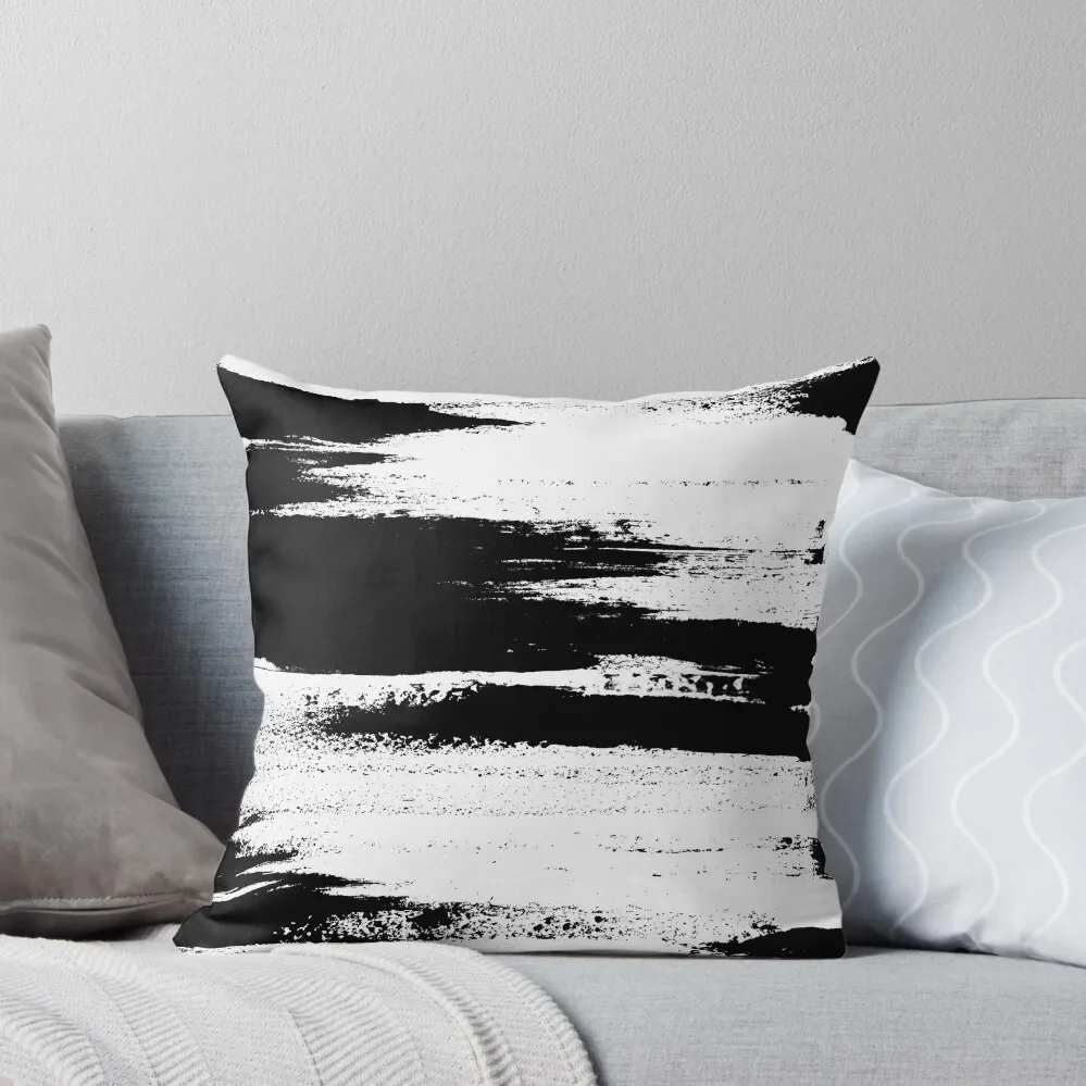 Black strokes on white Throw Pillow