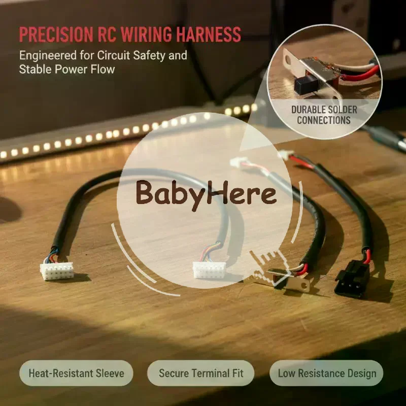 1/12 Scale RC Car Wiring Harness Premium Battery Cable Switch Wire Spare Part for MN82 MN99S2 Remote Control Crawler Upgrade