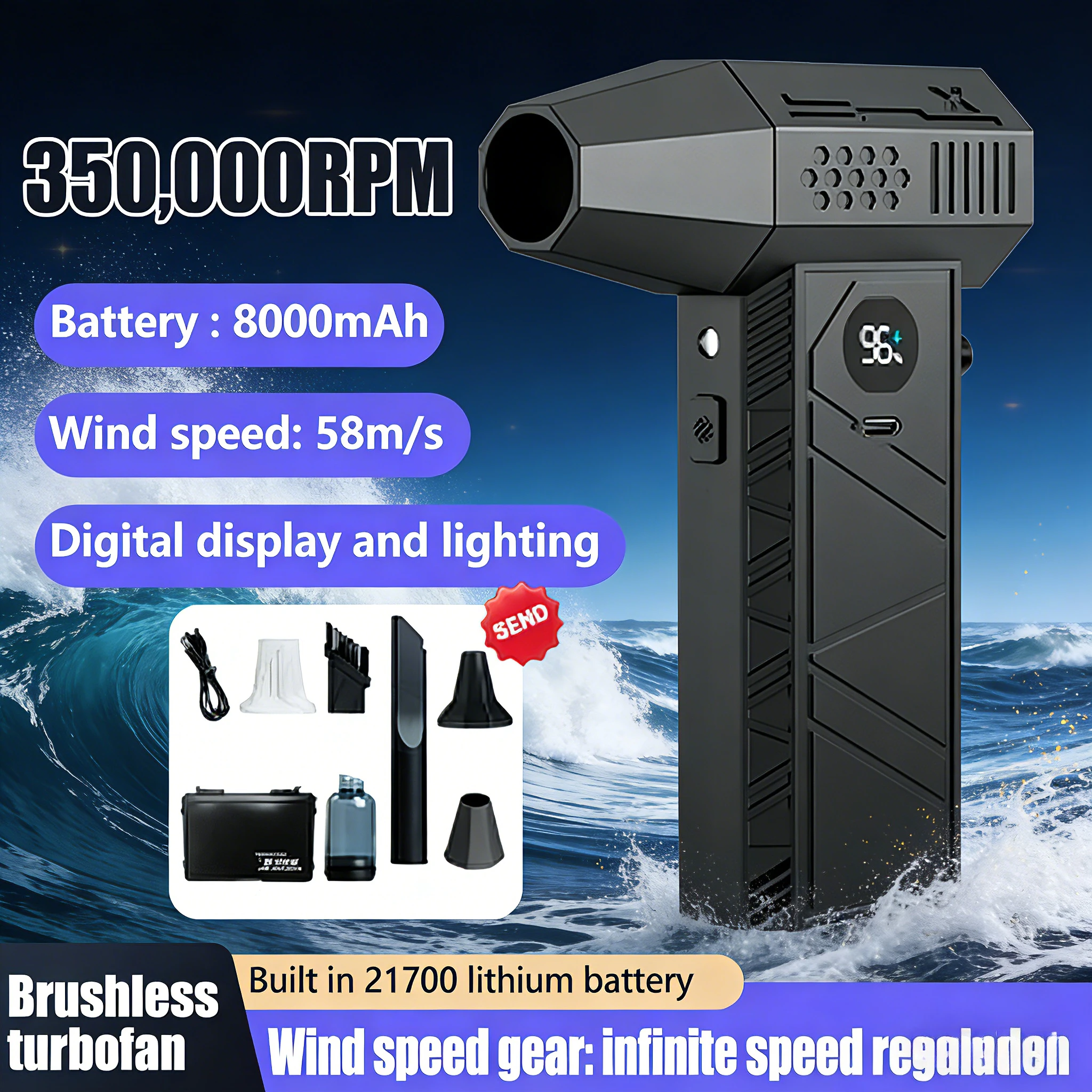 

⚡ Турбонагнетатель C6/X6 350000 об/мин | Высокоскоростной ветер, 58 м/с, универсальный инструмент для снятия