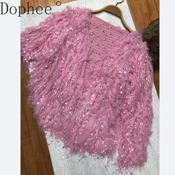 2025 New Spring Autumn Cute Fairy Knitting Cardigans Coat Tassel V-neck Loose Fluffy Sweaters Batwing Sleeve Female Knit Shawl