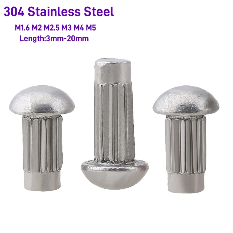 

M1.6 M2 M2.5 M3 M4M5 304 A2 Stainless Steel Button Round Head Knurled Shank Solid Rivet Self Plugging for Label Name Plate GB827