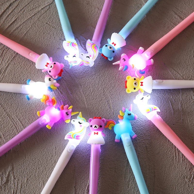 NEW Kawaii Bear Pony Unicorn Luminous Pen Stationery Cute Gel Pens School Supplies Office Accessories A gift for kids