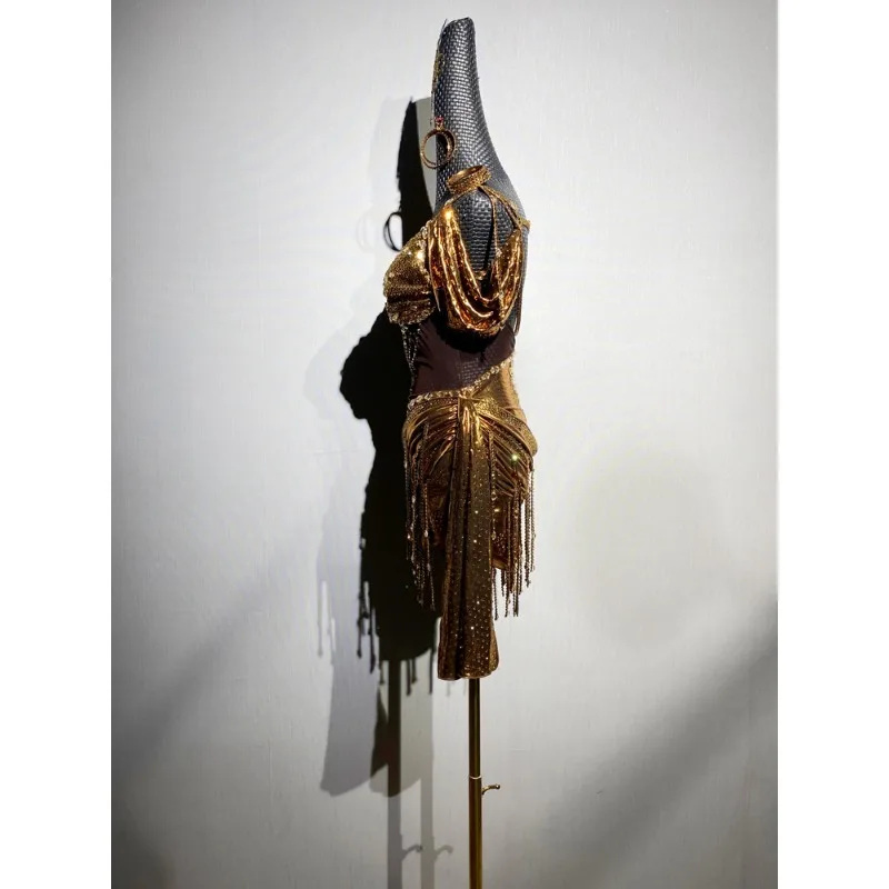 تخصيص الكبار المنافسة زي قاعة الرقص اليدوية الماس فستان الرقص اللاتينية ملابس أداء الأطفال #3