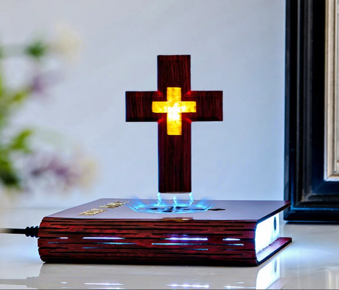

Jesus Bible Book Magnetic Levitating Perfect Spiritual Elegance Bedroom Atmosphere Magnetic Levitating Floating Colorful Cross