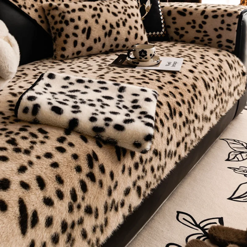 American Leopard Print Sofa Cushion High-End Soft Plush Corner Couch Covers for Office Skin-Friendly Winter Keeps Warm Sofa Pad