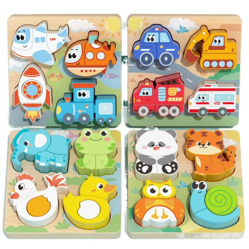 Tierpuzzles, Spielzeug, Montessori-Holzblöcke für frühes Lernen, herausfordernde interaktive Alphabetisierungsfarben, Form passend, sicheres Spiel