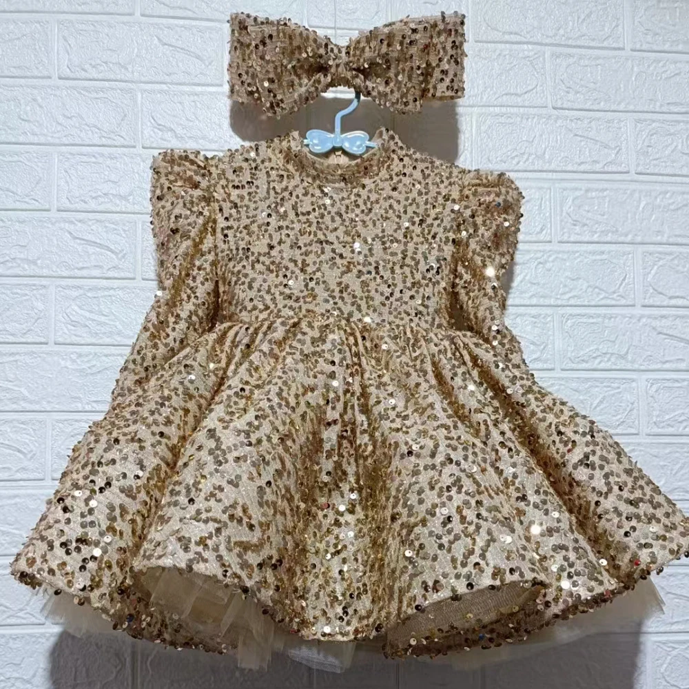 Luxury Sequined Ball Gown Birthday Party Frock Teen 9 10 Year 2022 Robe Princess Perform Girl Dress