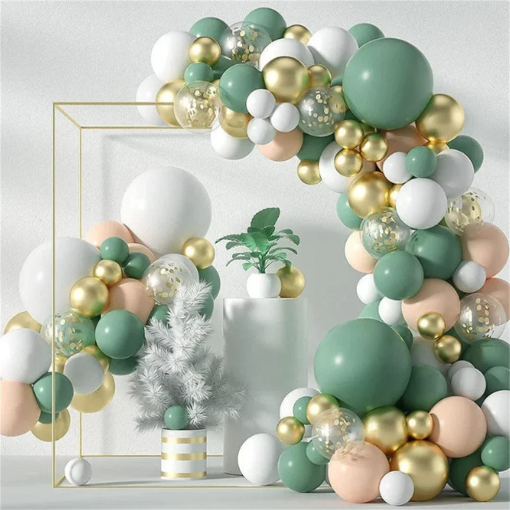 

184pcs Green Sand White Balloon Set， Avocado Green Champagne Golden Balloons, Suitable For Jungle Birthday Parties, weeding,.etc