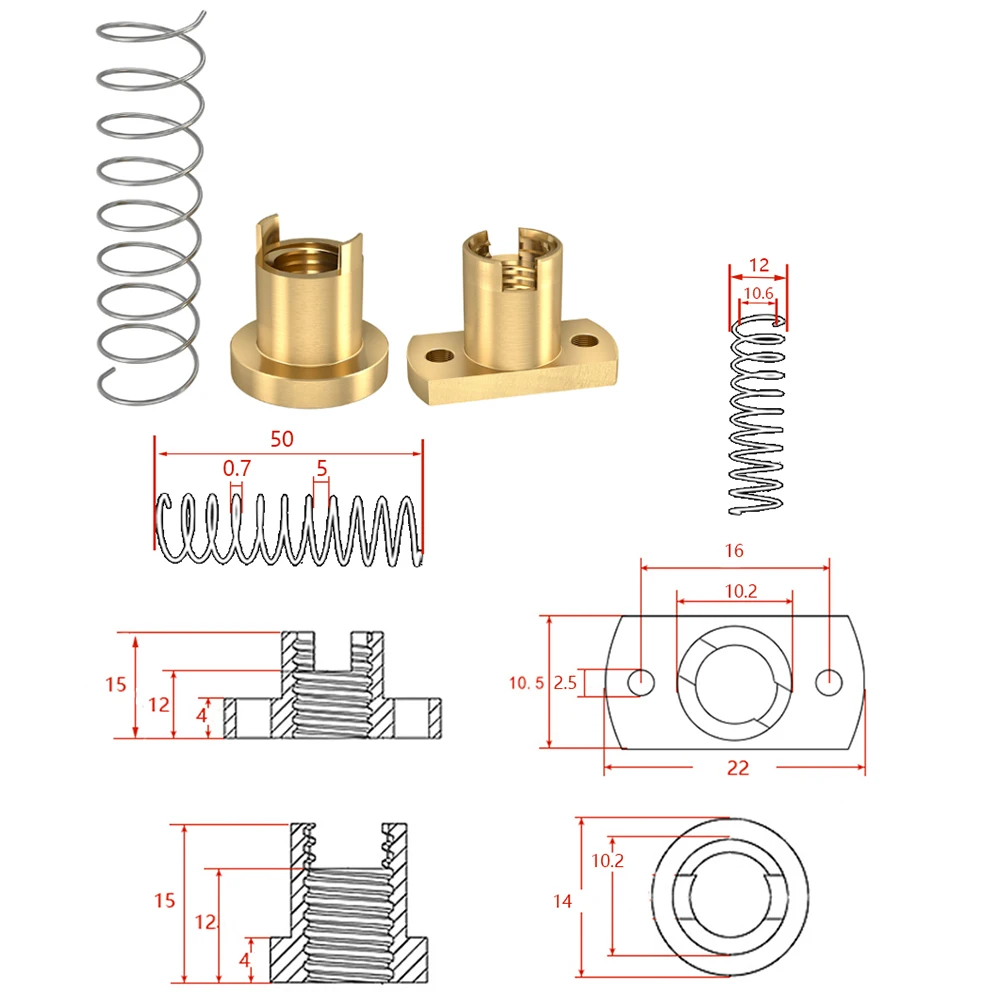 2 Sets T8 Anti-backlash Lead Screw Nut Brass POM Lead 2mm 4mm 8mm For Ender 3 CR10 T8 Anti Backlash Spring Nuts 3D Printer Parts