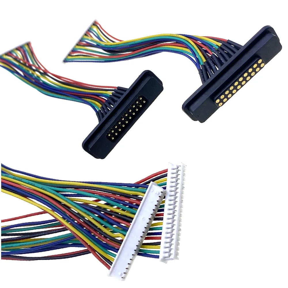 스프링 장착 남성 여성 2.54mm 피치 12Pin 20Pin 폴 스루 홀 PCB 커넥터 2A DC 마그네틱 포고 핀(리본 케이블 포함)