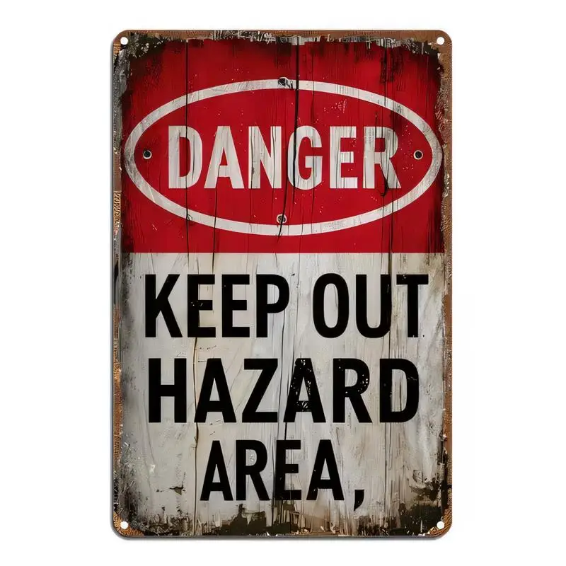 Vintage Distressed Danger Keep Out Hazard Area Metal Sign, Retro Industrial Iron Wall Art for Workshop Warehouse Garage Safety D