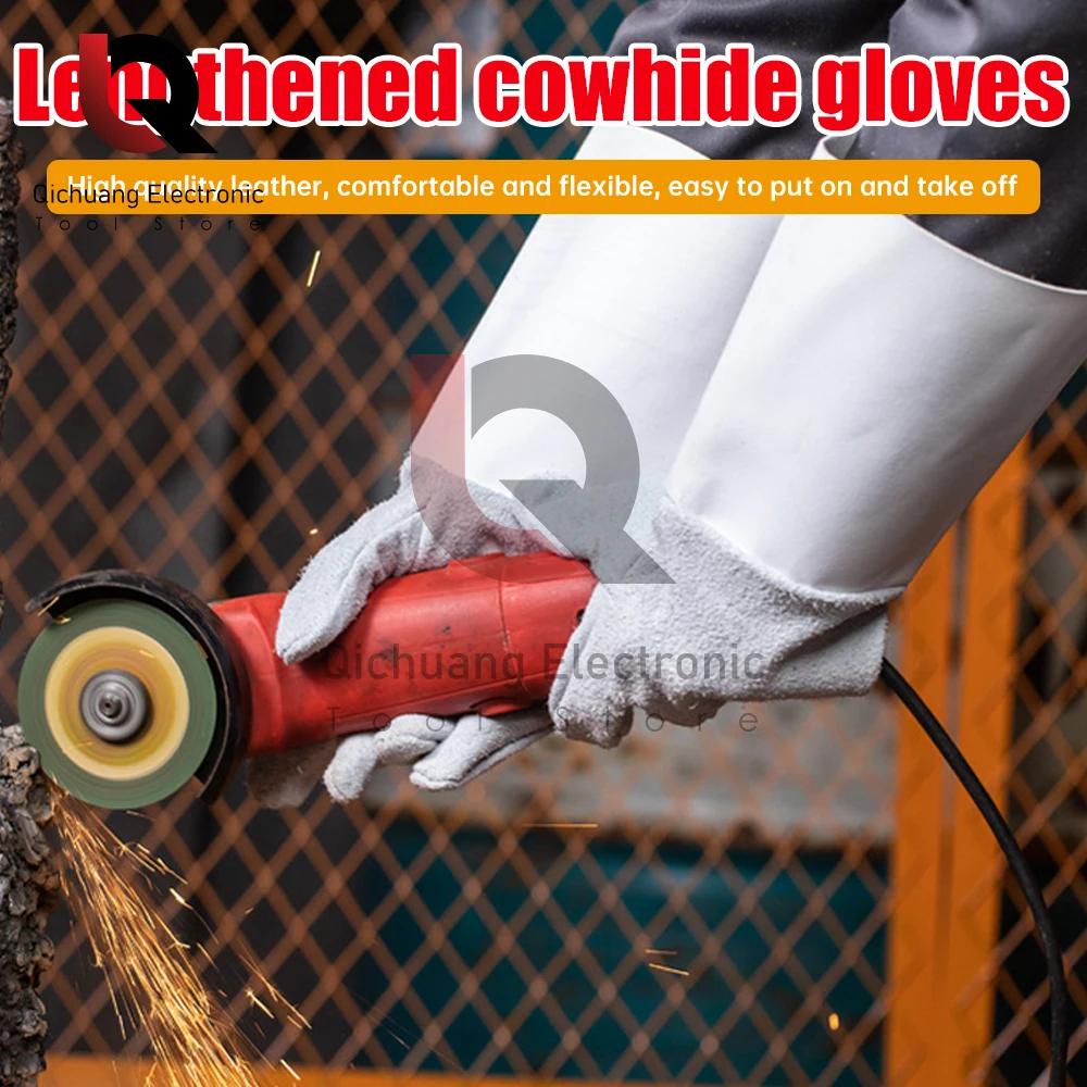 Lengthened Cowhide Leather Welding Work Gloves Heat Resistant Anti Scalding Security Protection Safety Work Gloves for Welder