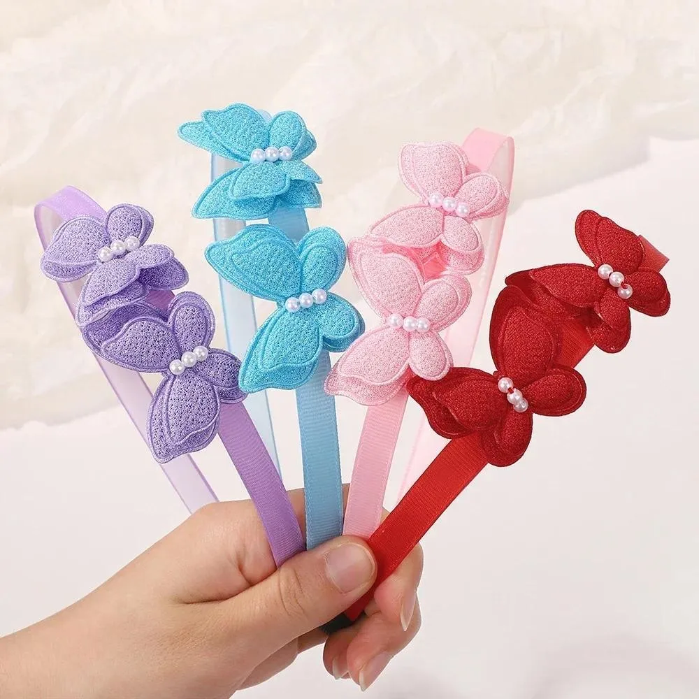 2/4/6 قطعة/الوحدة طوق شعر لؤلؤي على شكل فراشة للفتيات، إكسسوارات شعر جميلة بعقدة مزدوجة على شكل فيونكة